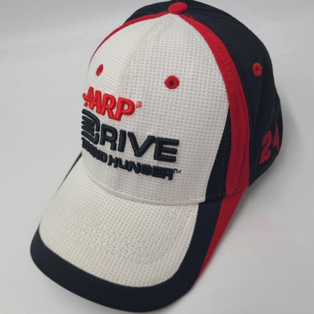 Jeff Gordon Hat Fitted One Size White Black Red NASCAR #24 AARP Drive End Hunger